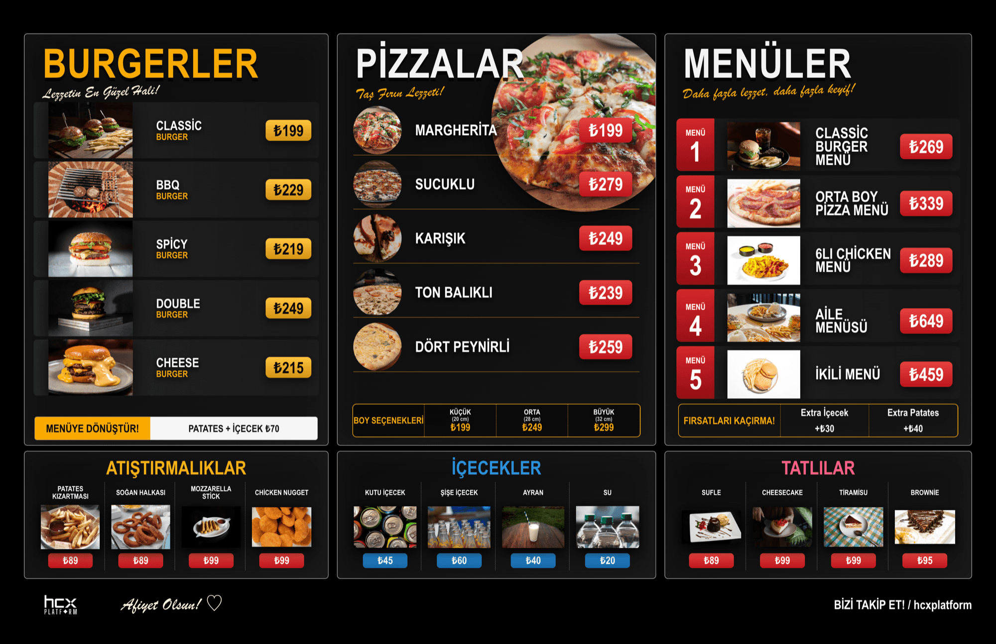 HCX InfoTV restoran menü panosu ekranı